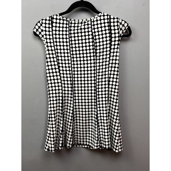 Maria Gabrielle Blouse Top Womens Small‎ Black White Cap sleeve Stretch Pleated - Picture 2 of 8